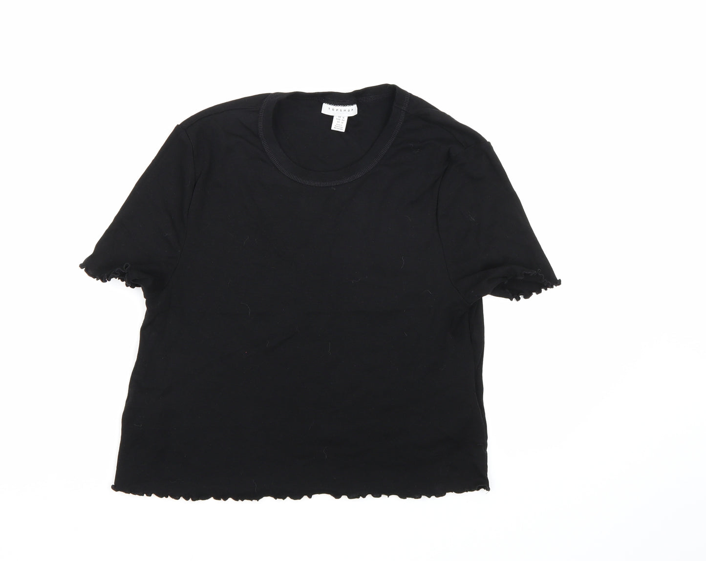 Topshop Womens Black   Cropped T-Shirt Size 16  - Frill Hem