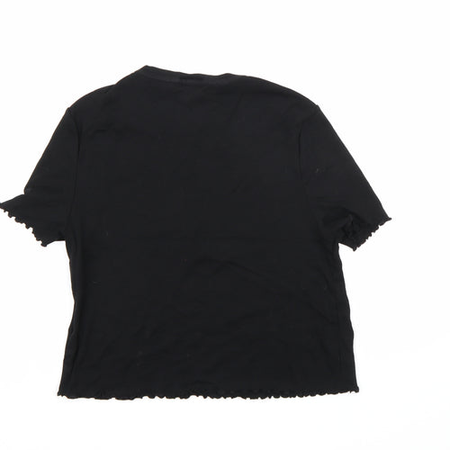 Topshop Womens Black   Cropped T-Shirt Size 16  - Frill Hem