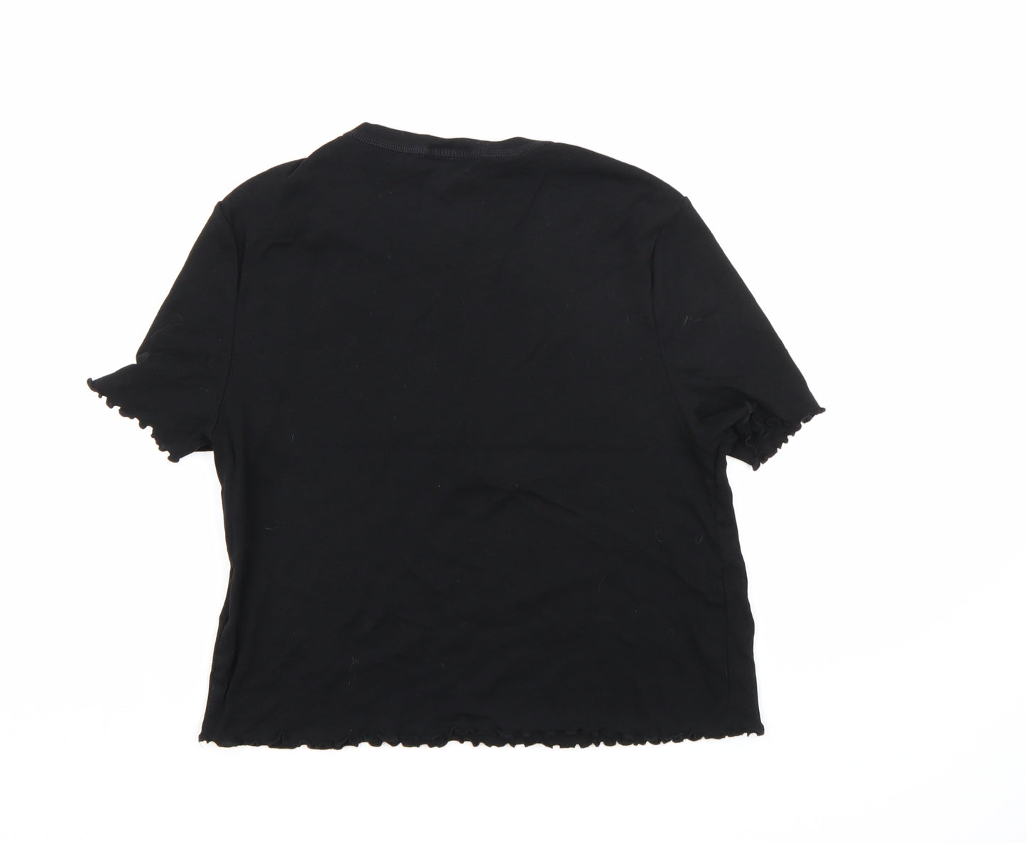 Topshop Womens Black   Cropped T-Shirt Size 16  - Frill Hem