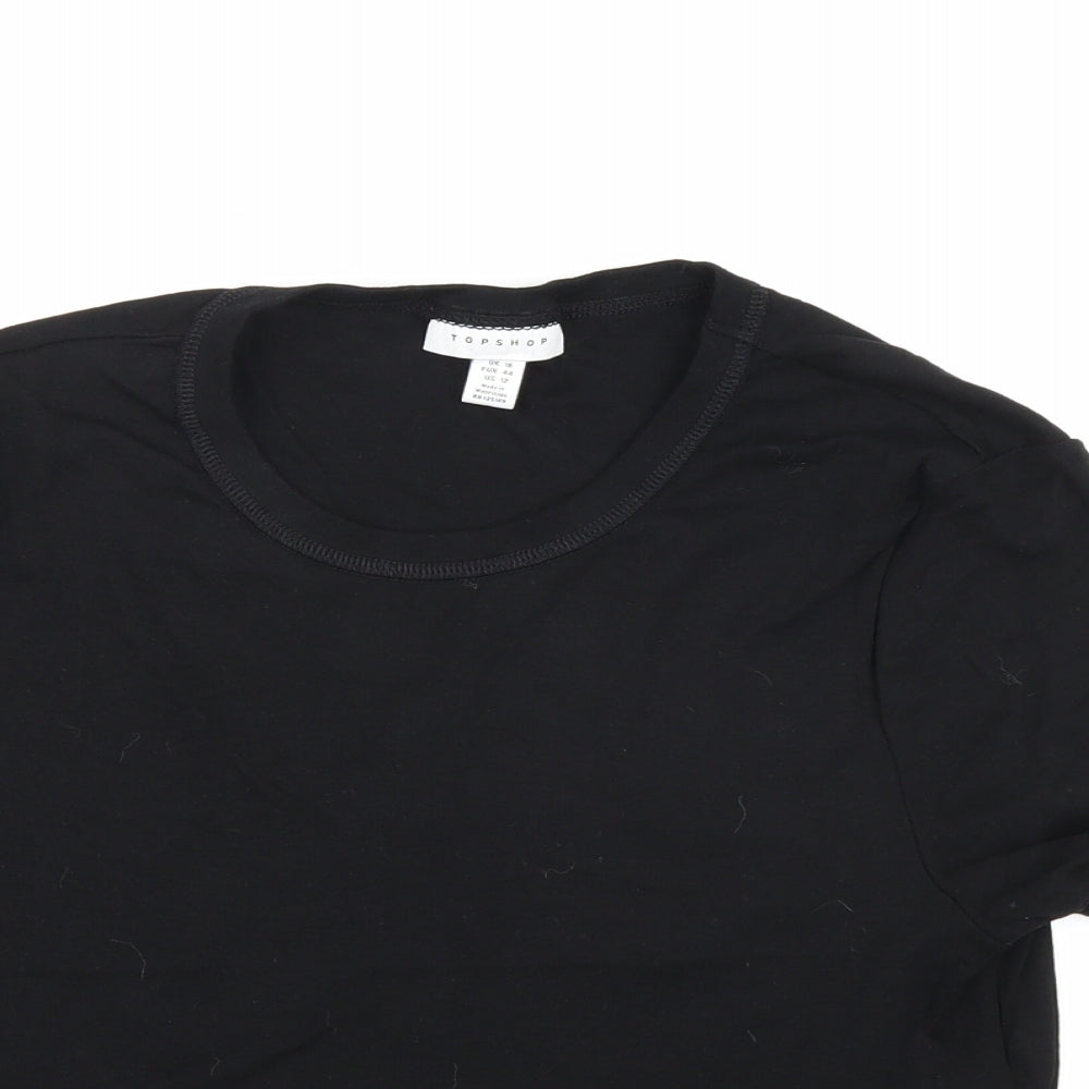 Topshop Womens Black   Cropped T-Shirt Size 16  - Frill Hem