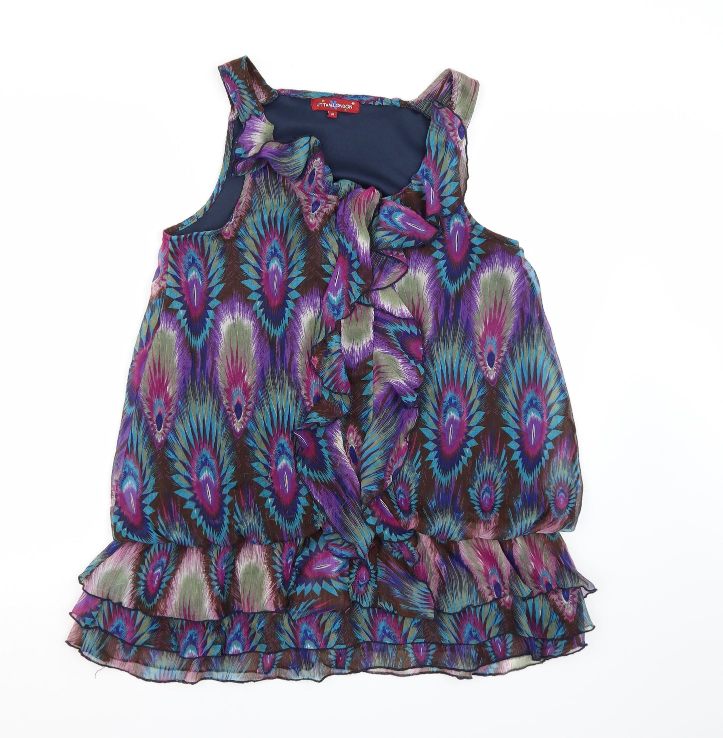 Uttam London Womens Purple Animal Print Chiffon Camisole Blouse Size M