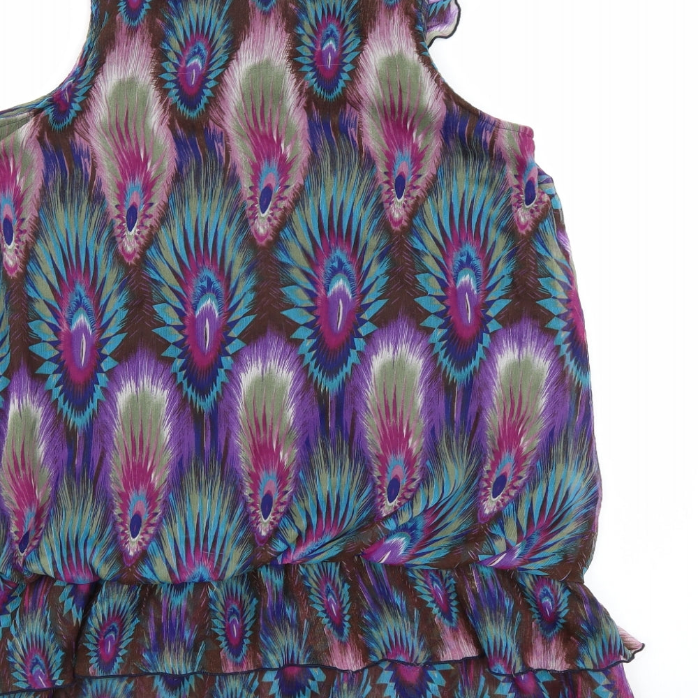 Uttam London Womens Purple Animal Print Chiffon Camisole Blouse Size M