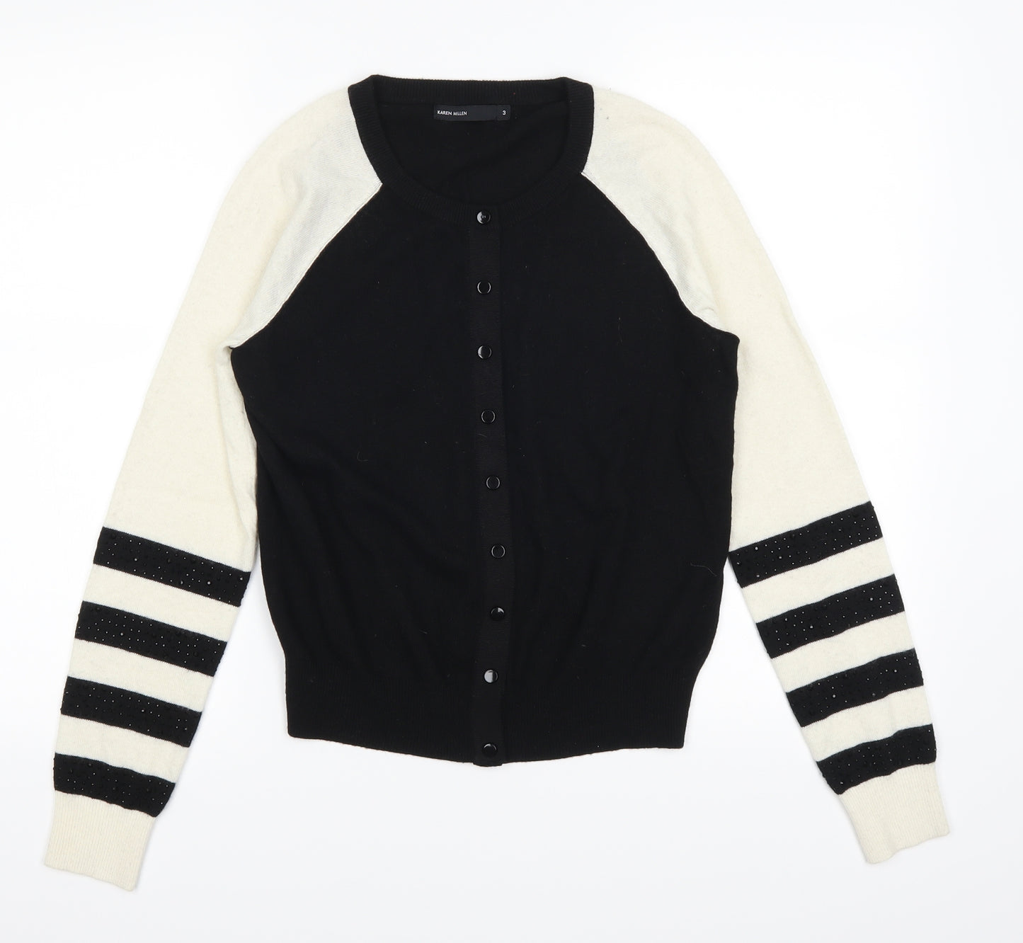 Karen Millen Womens Black Striped  Cardigan Jumper Size 2