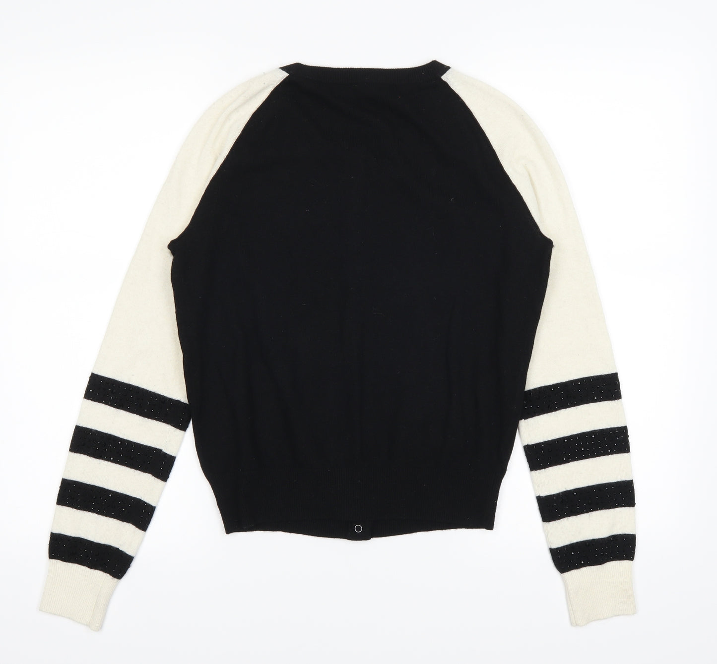 Karen Millen Womens Black Striped  Cardigan Jumper Size 2