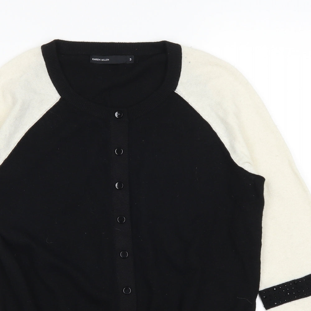 Karen Millen Womens Black Striped  Cardigan Jumper Size 2