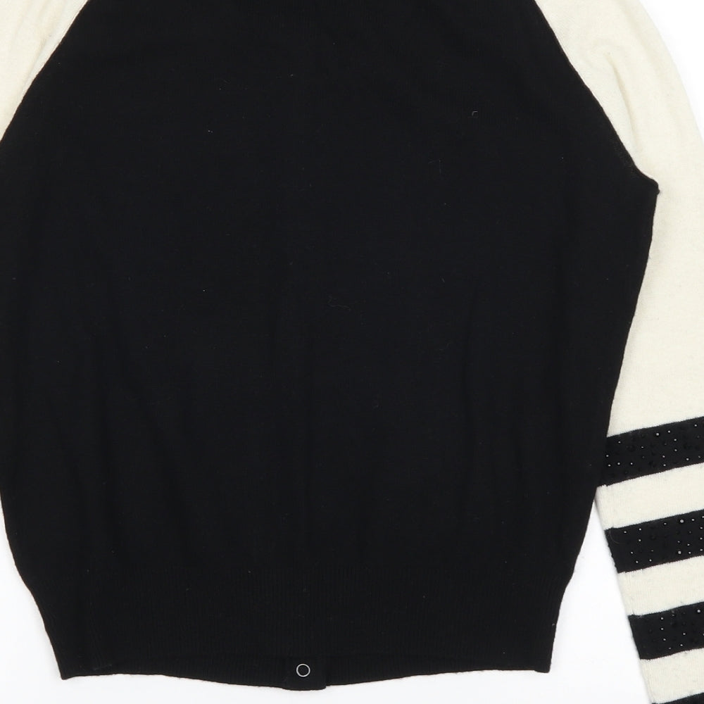 Karen Millen Womens Black Striped  Cardigan Jumper Size 2