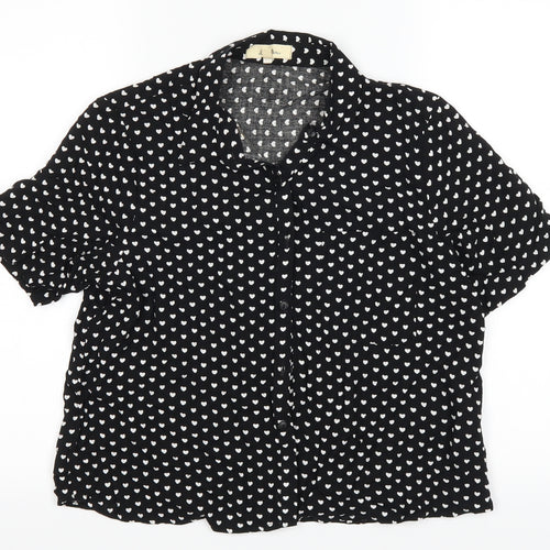 love notes Womens Black Polka Dot  Basic Button-Up Size S