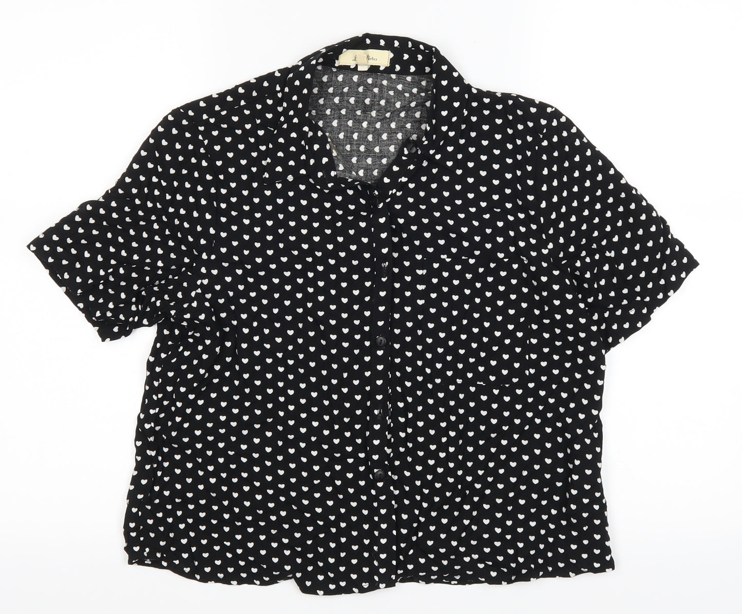love notes Womens Black Polka Dot  Basic Button-Up Size S