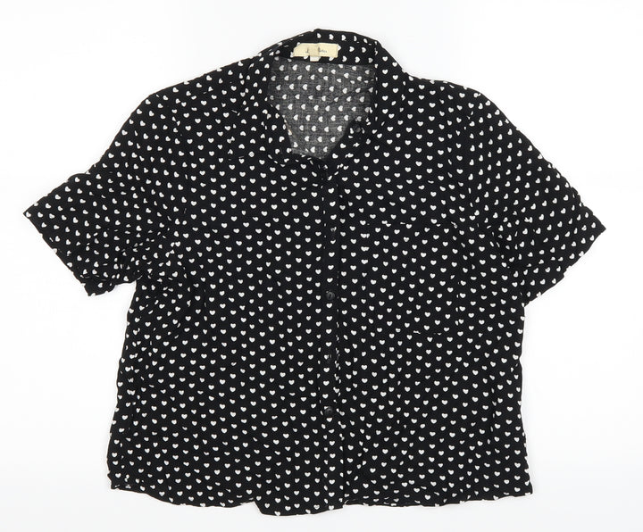 love notes Womens Black Polka Dot  Basic Button-Up Size S