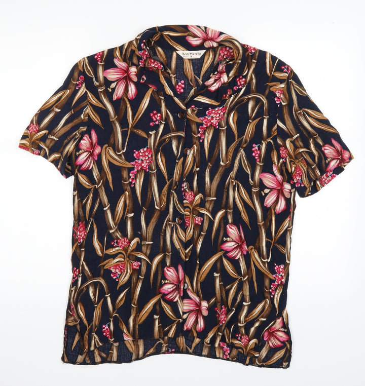 Bon Marche Womens Blue Floral  Basic Button-Up Size 12