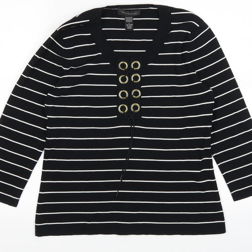Cable & Gauge Womens Black Striped  Pullover Jumper Size L