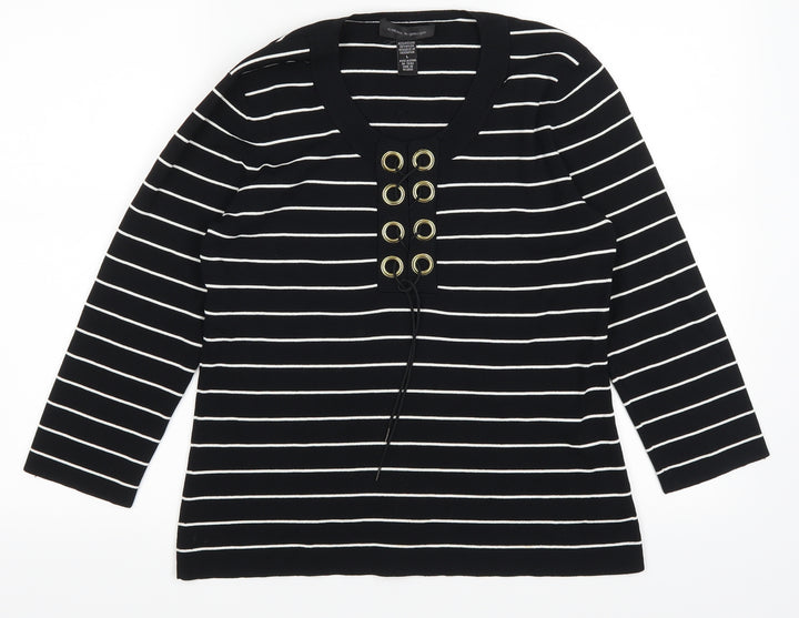 Cable & Gauge Womens Black Striped Pullover Jumper Size L