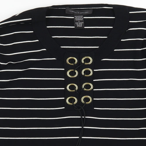 Cable & Gauge Womens Black Striped  Pullover Jumper Size L