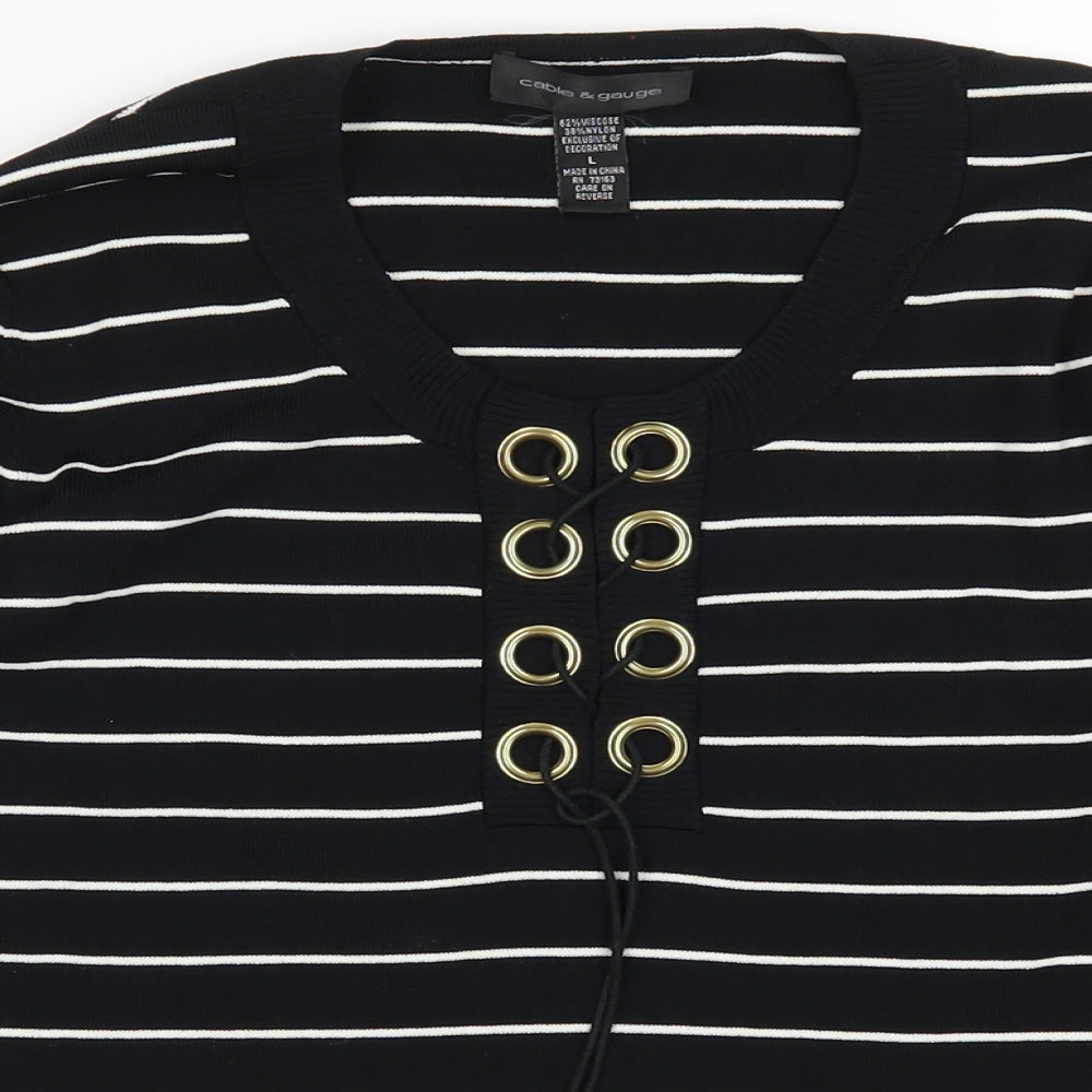 Cable & Gauge Womens Black Striped  Pullover Jumper Size L