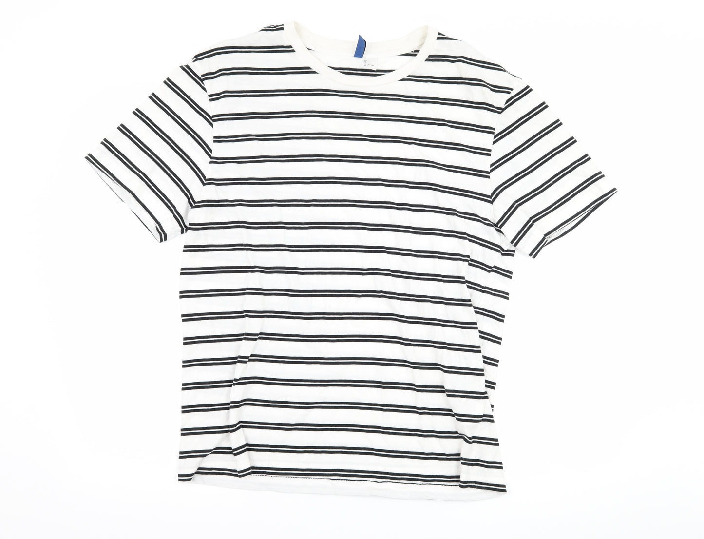 H&M Mens White Striped   T-Shirt Size L