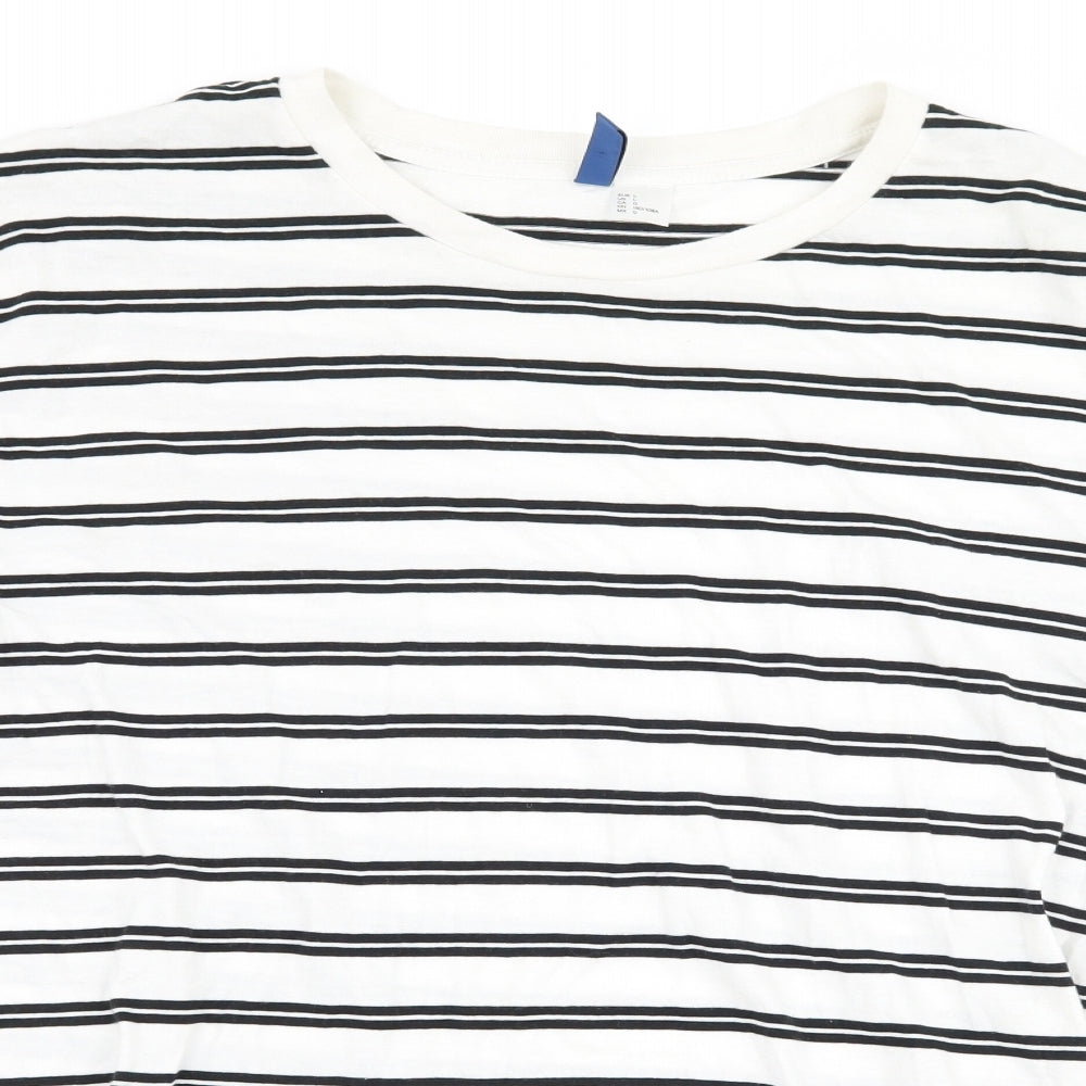 H&M Mens White Striped   T-Shirt Size L