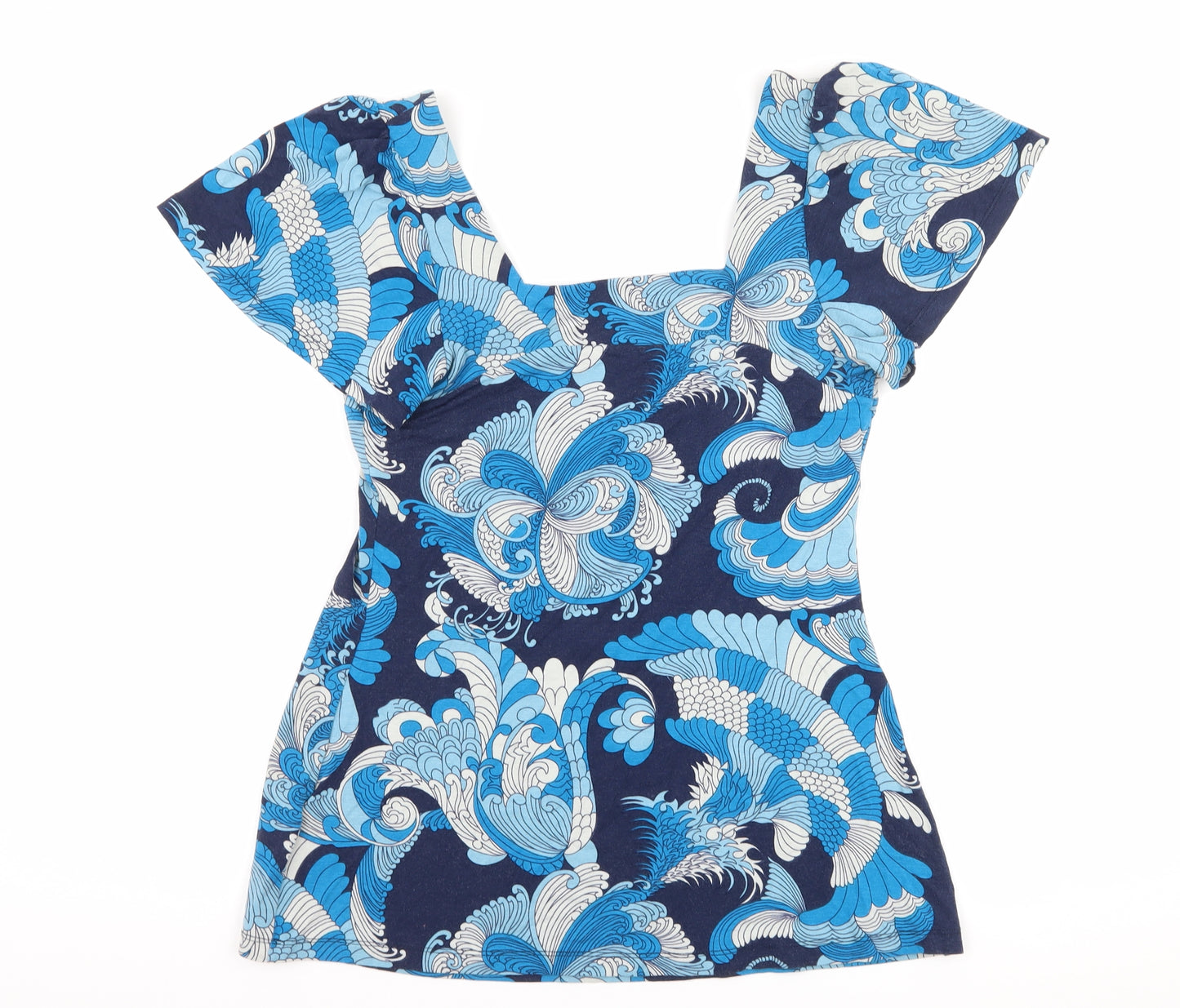 Warehouse Womens Blue Floral  Basic T-Shirt Size 10