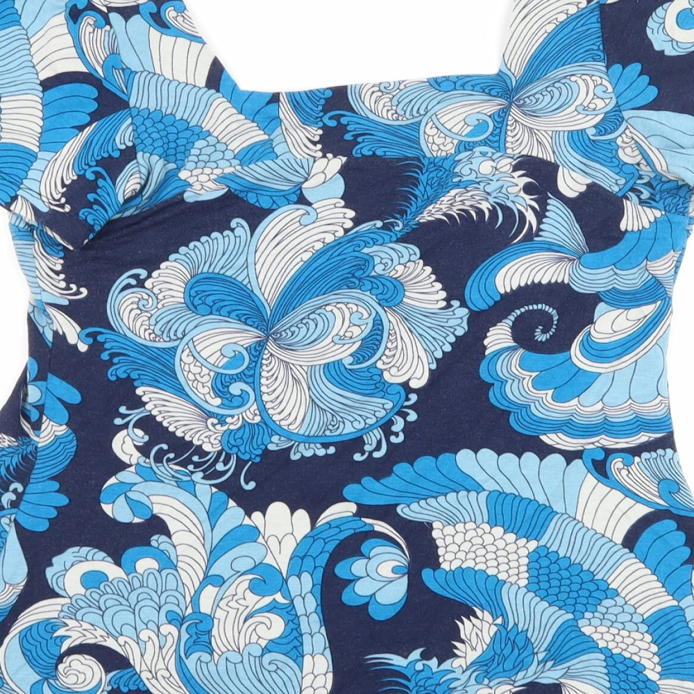 Warehouse Womens Blue Floral  Basic T-Shirt Size 10