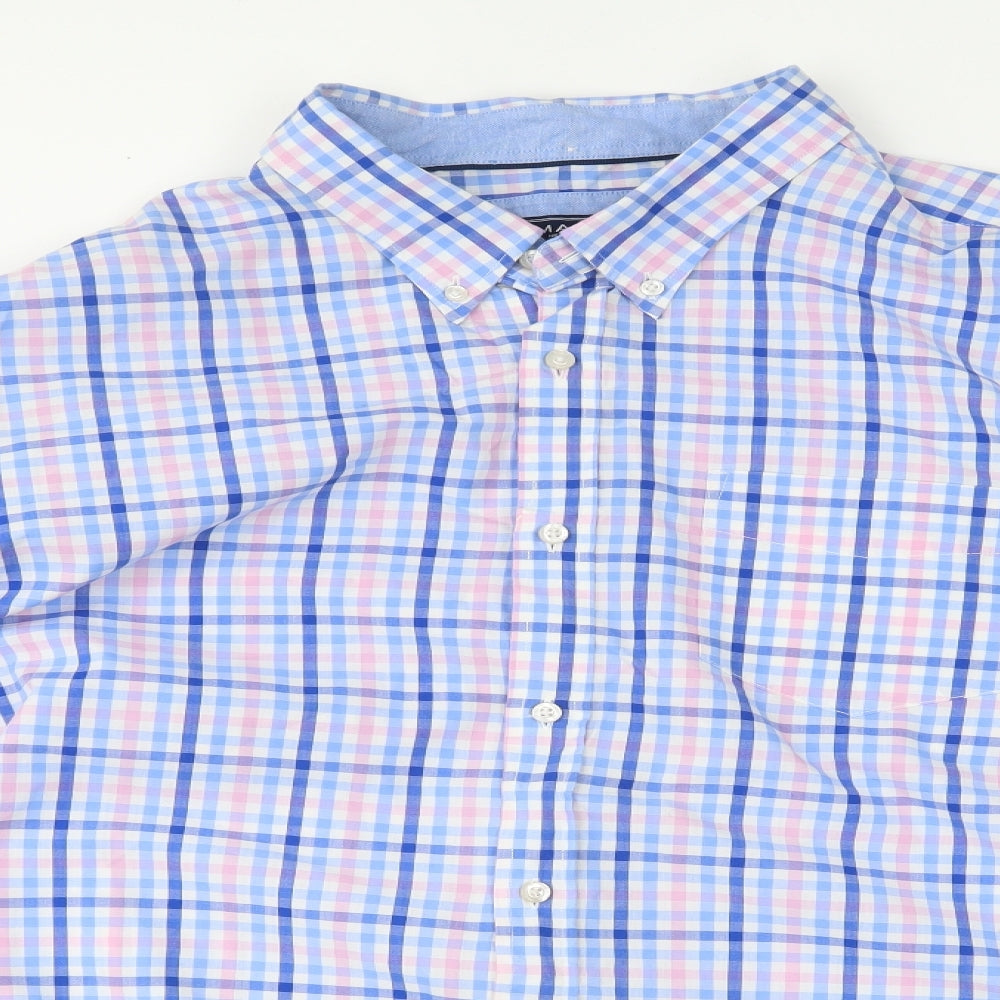 Maine Mens Blue Plaid   Dress Shirt Size 2XL