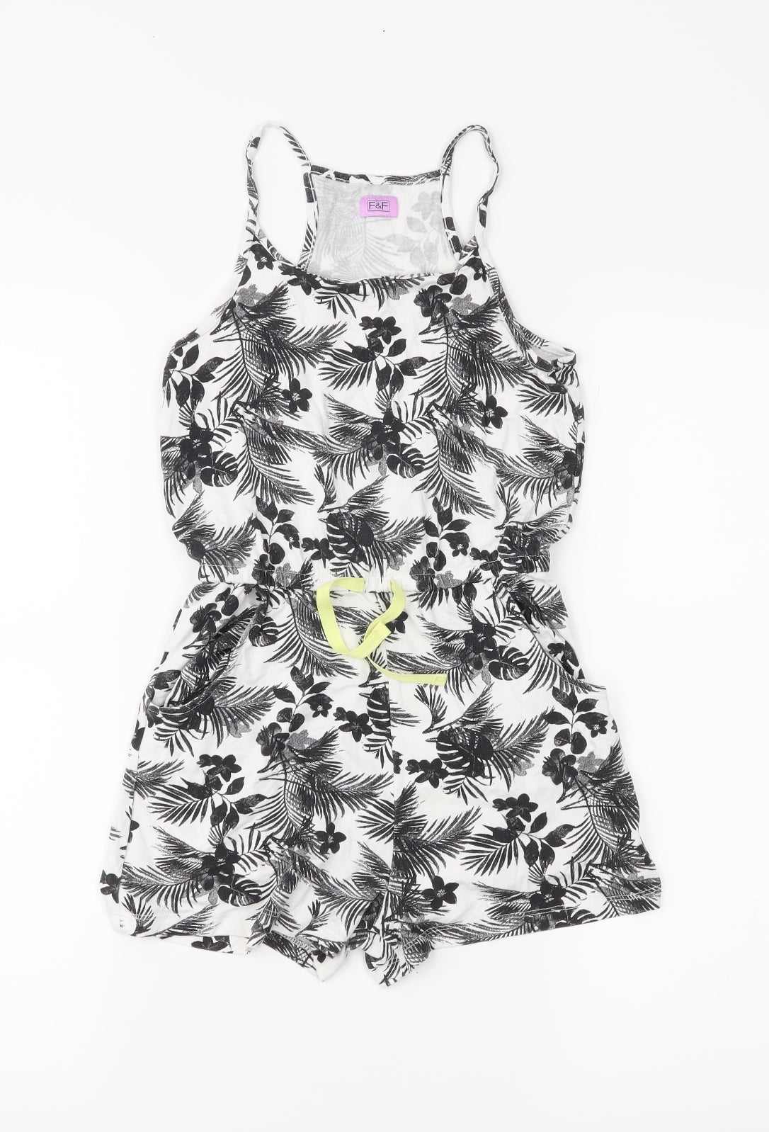 F&F Girls White Floral  Playsuit One-Piece Size 8-9 Years