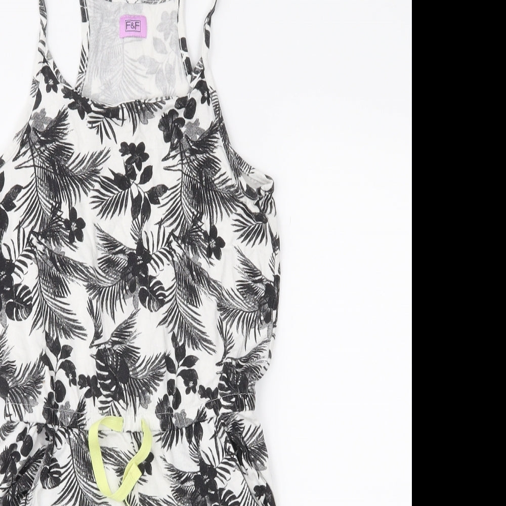 F&F Girls White Floral  Playsuit One-Piece Size 8-9 Years