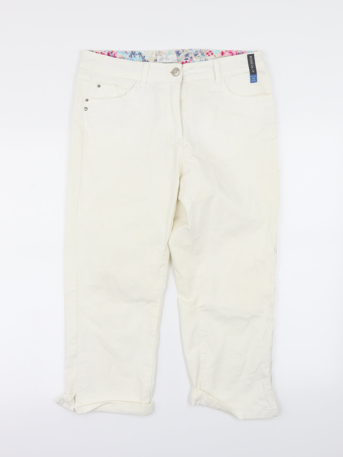 Bonita Womens Ivory   Cropped Trousers Size L L22 in