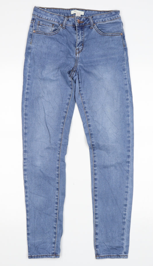 Front view of Forever 21 women’s blue skinny jeans, size UK 26, in, 29-inch leg