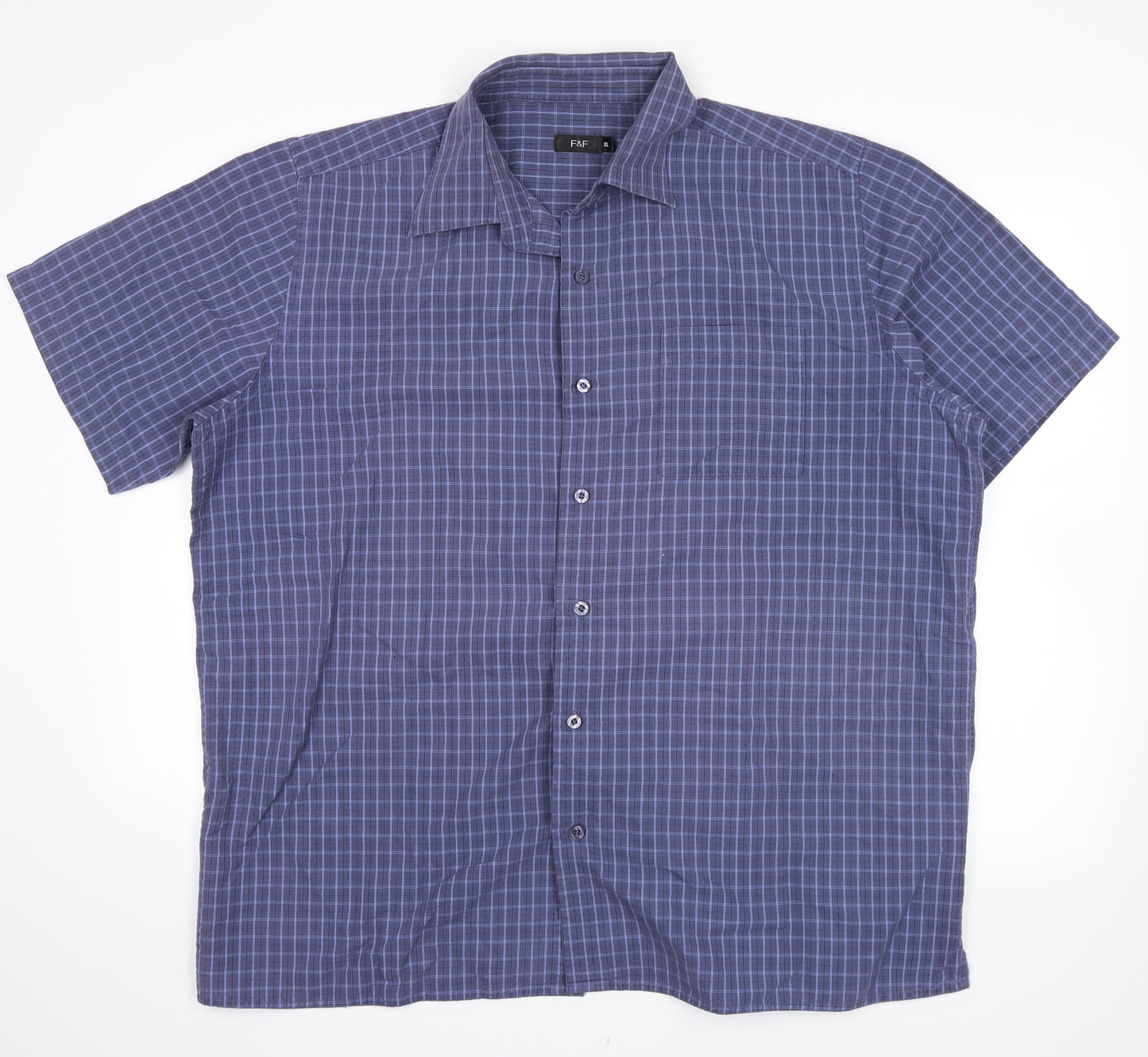 F&F Mens Blue Check   Button-Up Size XL