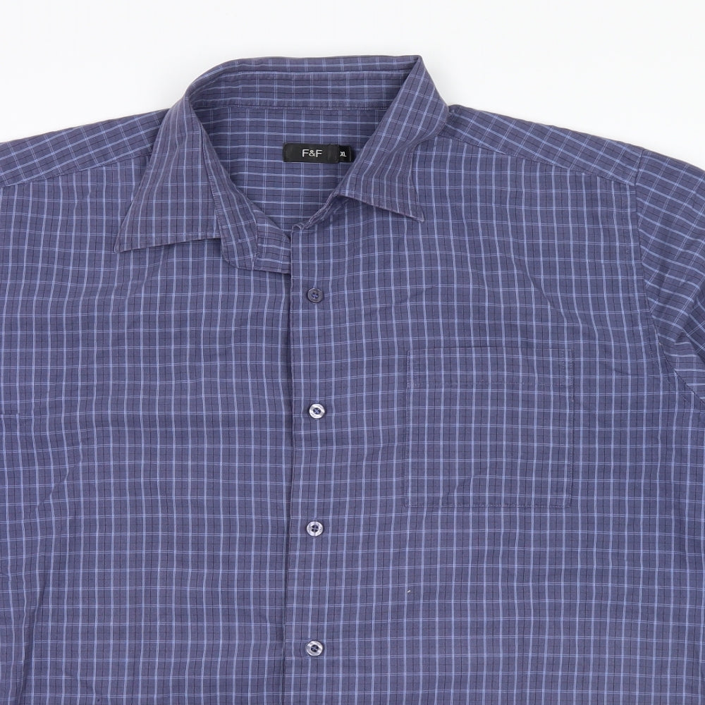 F&F Mens Blue Check   Button-Up Size XL