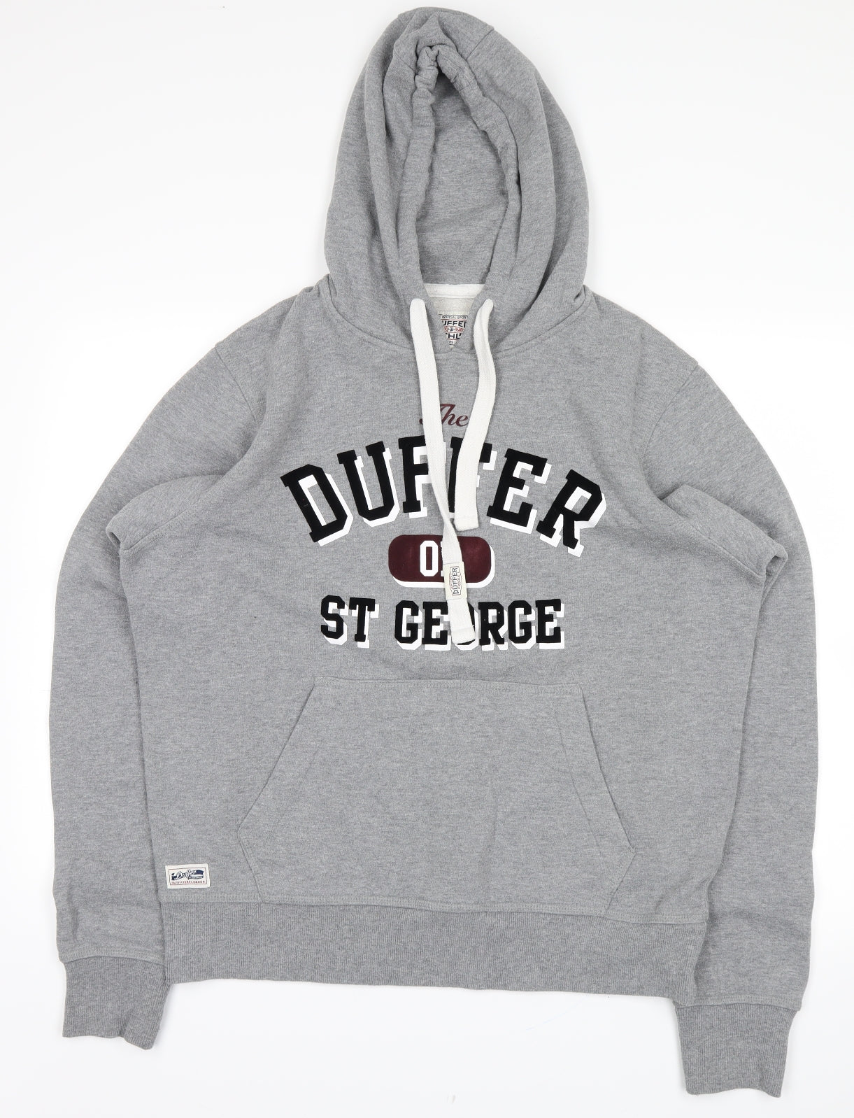 duffer Mens Grey   Pullover Hoodie Size L  - duffer logo