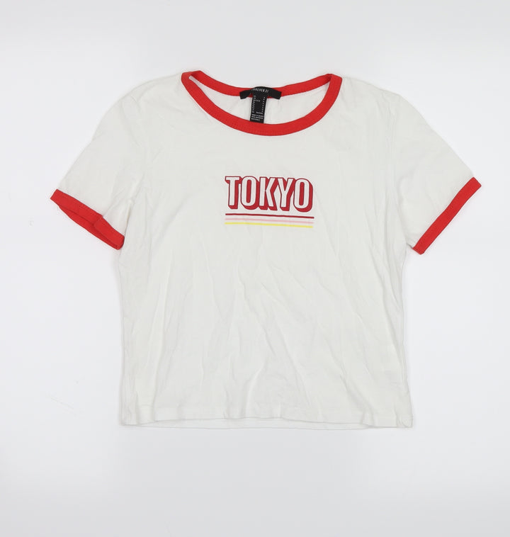 FOREVER 21 Womens White Cropped T-Shirt Size S - tokyo