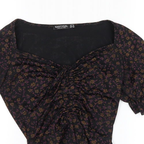 nastygal Womens Black Floral  Basic Blouse Size 10