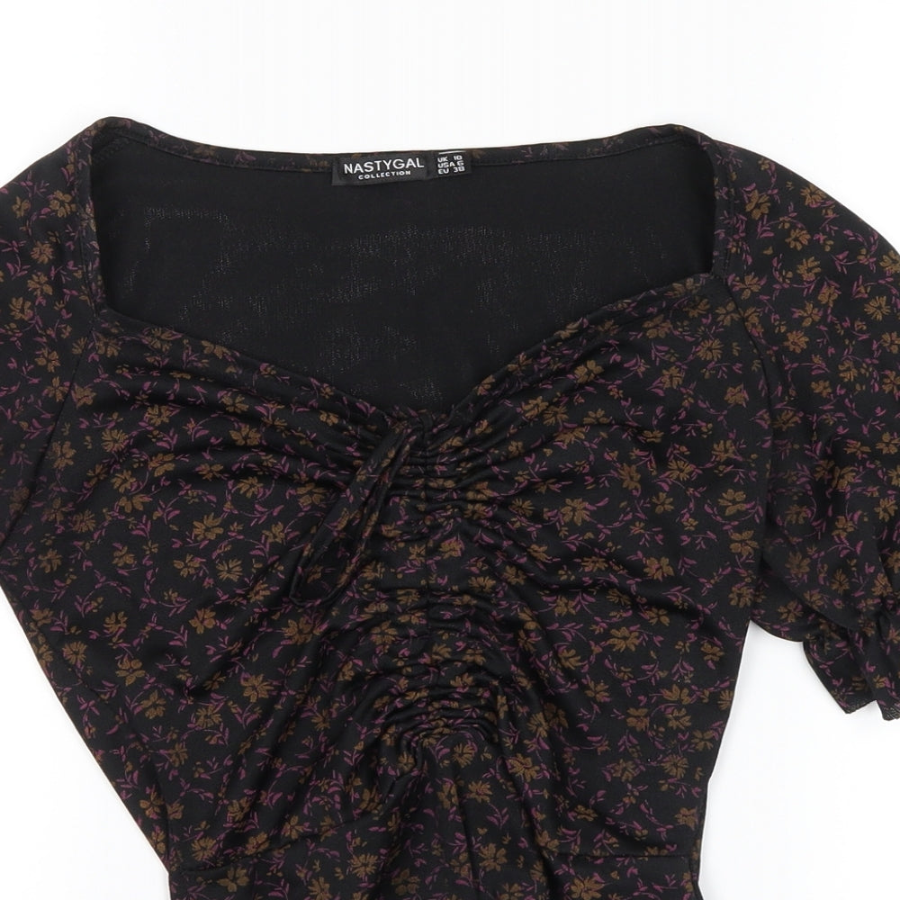 nastygal Womens Black Floral  Basic Blouse Size 10