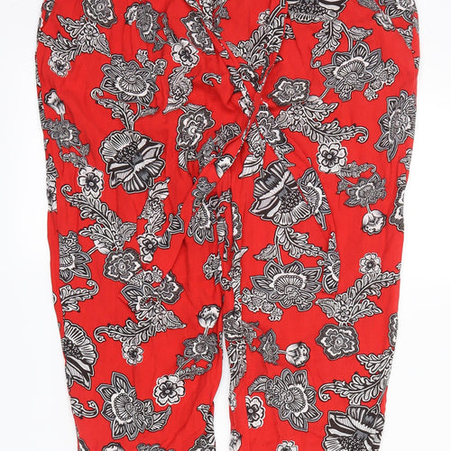 Peacocks Womens Red Floral  Cropped Trousers Size 12