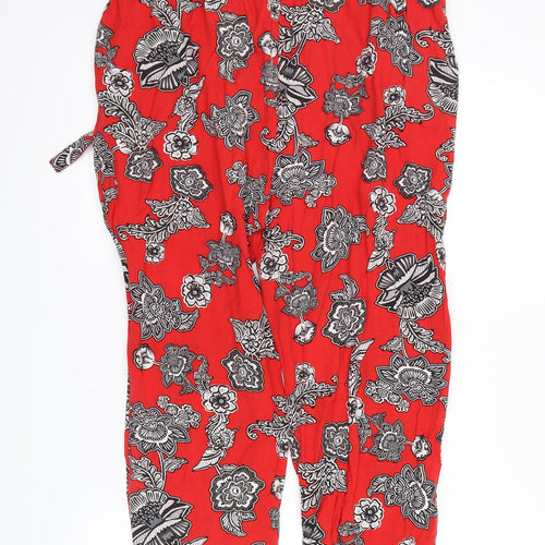 Peacocks Womens Red Floral  Cropped Trousers Size 12