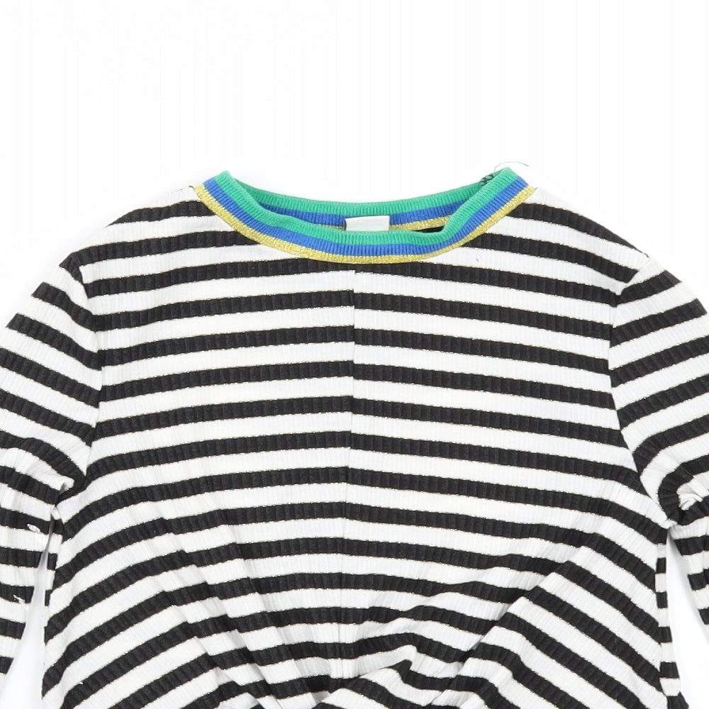 TU Girls White Striped  Basic T-Shirt Size 7 Years