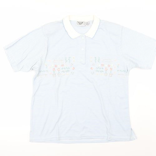 keneth too Womens Blue Striped  Basic Polo Size XL