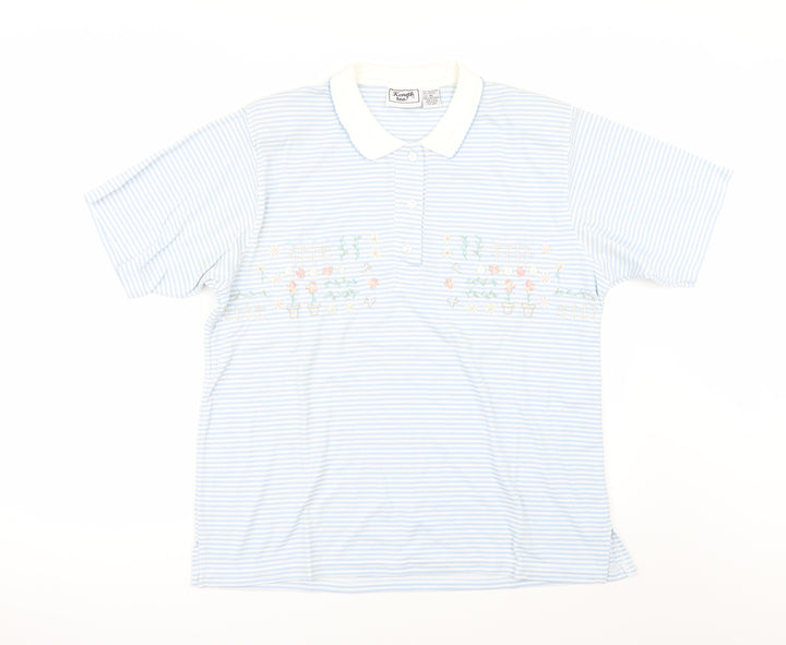 keneth too Womens Blue Striped  Basic Polo Size XL