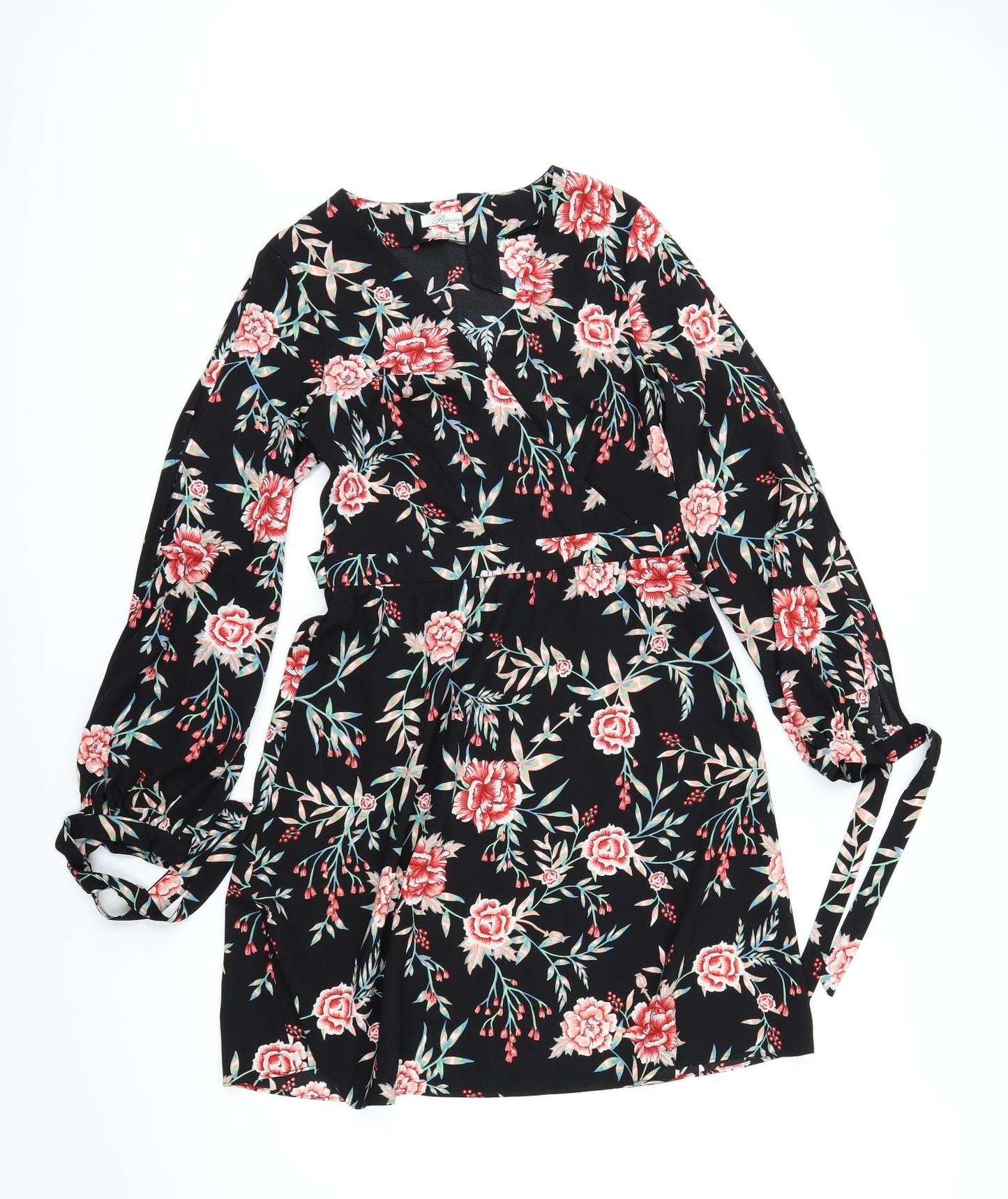 Peacocks Womens Black Floral  Fit & Flare  Size 8