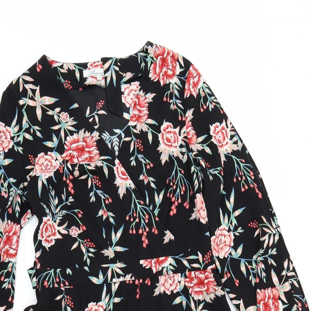 Peacocks Womens Black Floral  Fit & Flare  Size 8