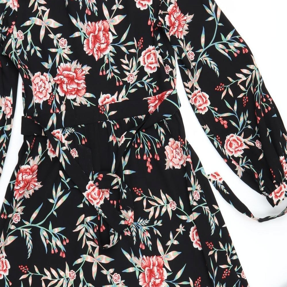 Peacocks Womens Black Floral  Fit & Flare  Size 8