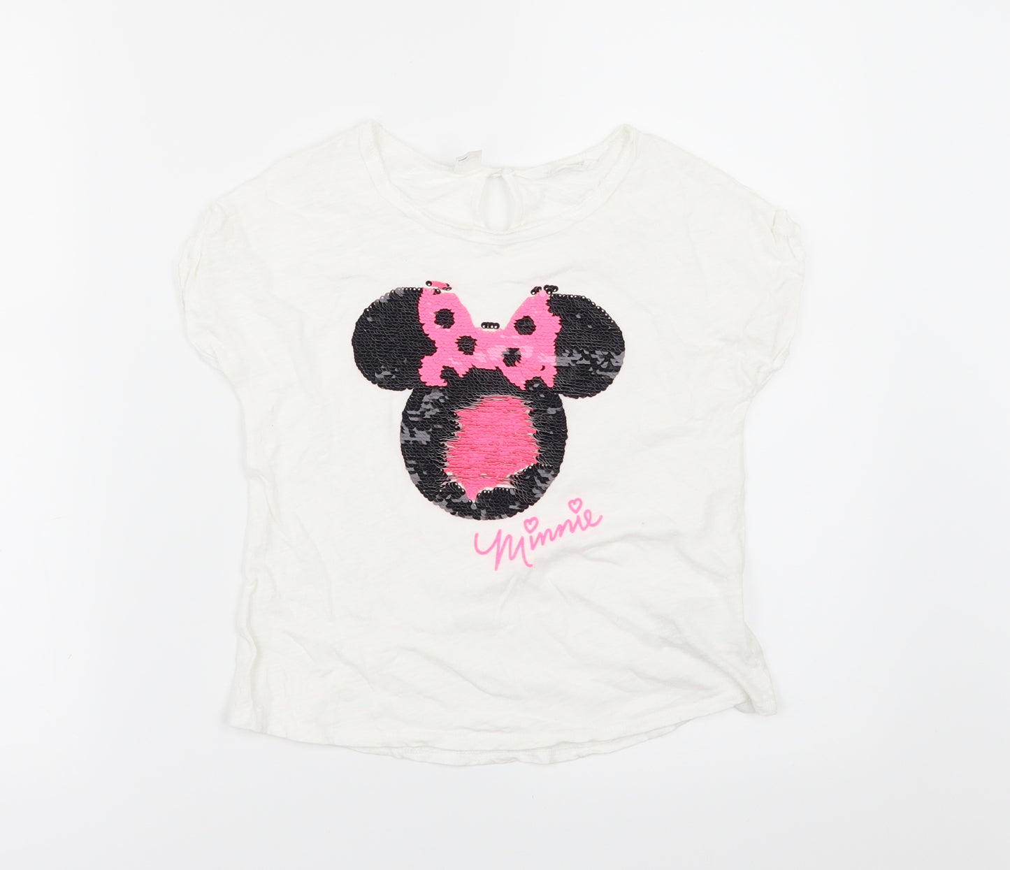 H&M Girls White   Basic T-Shirt Size 9-10 Years  - Minnie Mouse