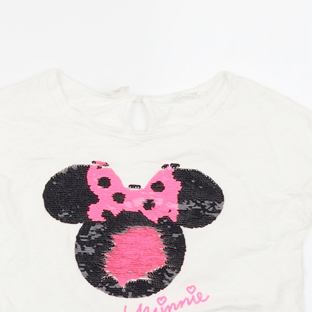 H&M Girls White   Basic T-Shirt Size 9-10 Years  - Minnie Mouse
