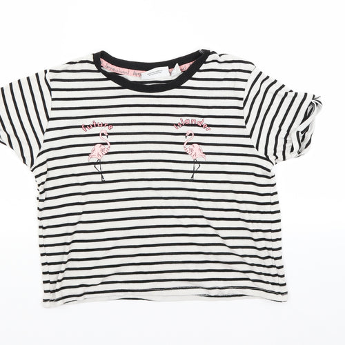 Love Island Womens White Striped  Cropped T-Shirt Size 10