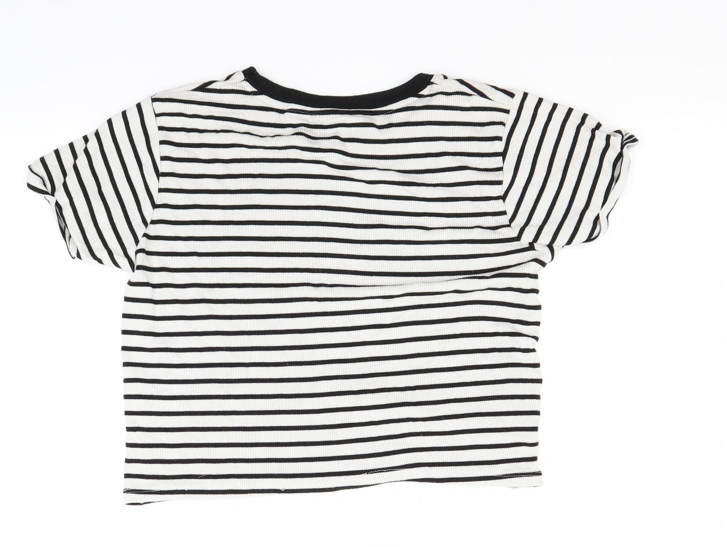 Love Island Womens White Striped  Cropped T-Shirt Size 10