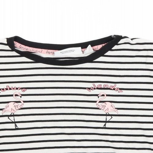 Love Island Womens White Striped  Cropped T-Shirt Size 10
