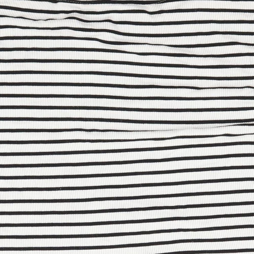 Love Island Womens White Striped  Cropped T-Shirt Size 10
