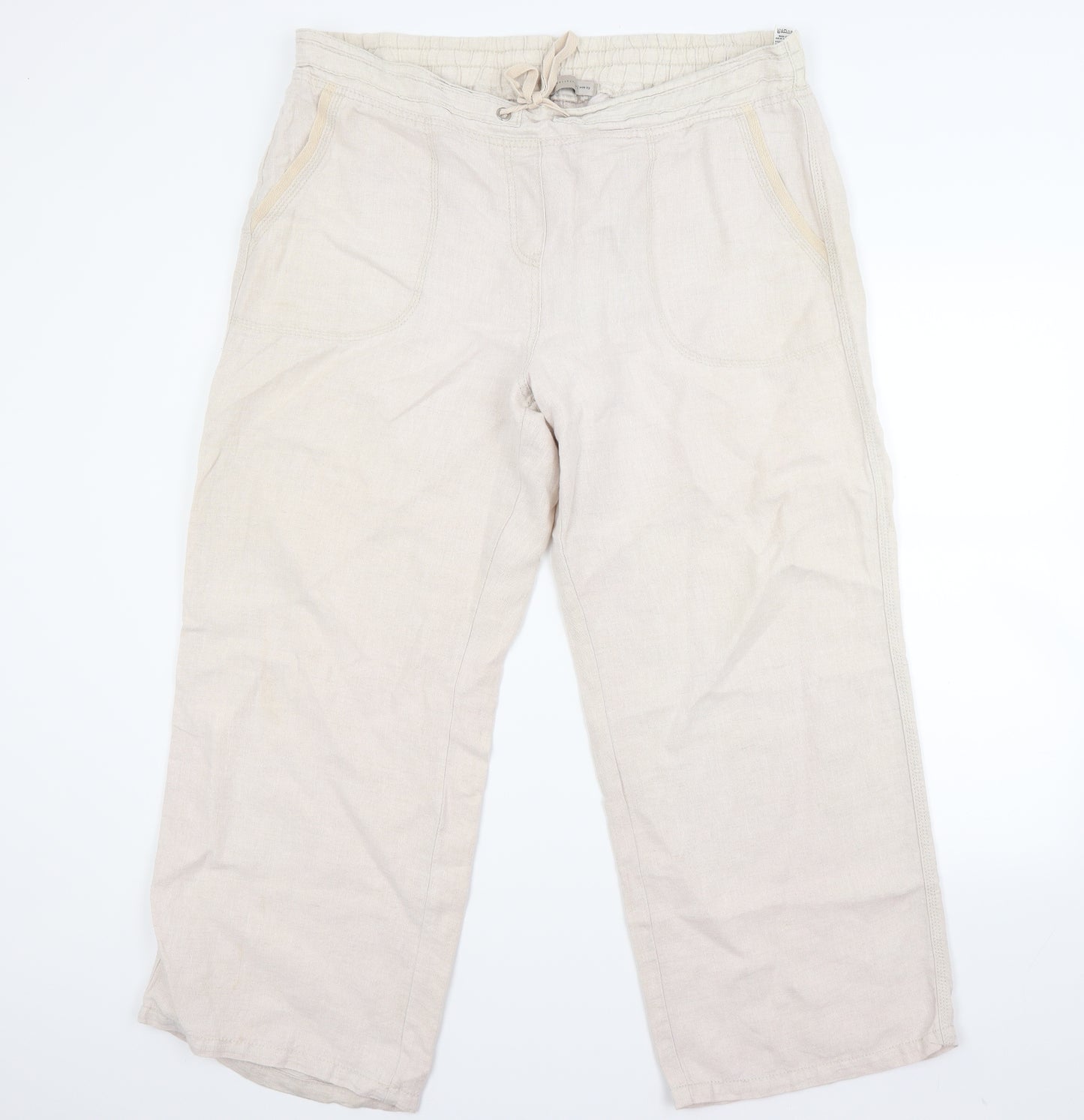 Marks and Spencer Womens Beige   Cropped Trousers Size 18 L25 in