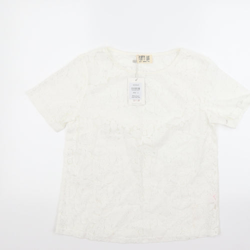 Poppy lux Womens White Floral  Basic Blouse Size 8