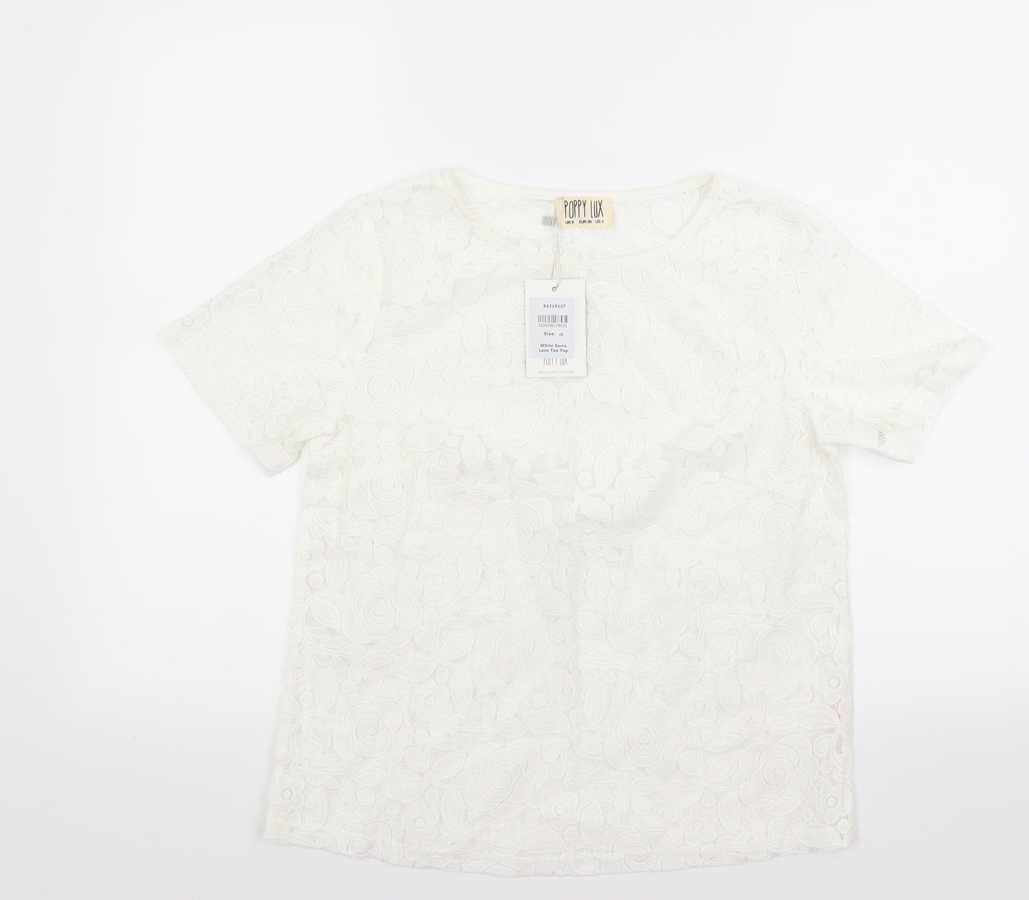 Poppy lux Womens White Floral  Basic Blouse Size 8